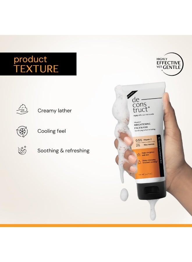 Deconstruct Brightening Face Wash with 0.5% Vitamin C + 2% Niacinamide|For Glowing & Bright Skin|Non-Drying & Non-Irritating Formula|Fades Dark Spots|All Skin Types | Facewash for Men & Women | 100ml - Image 3